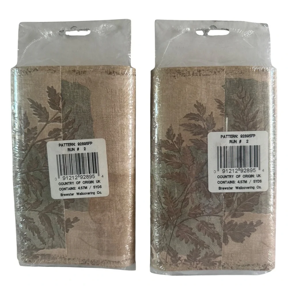 2 Rolls Brewster Designer Showcase Wallpaper Border Tan Brown Leaf 92895FP 10Yds